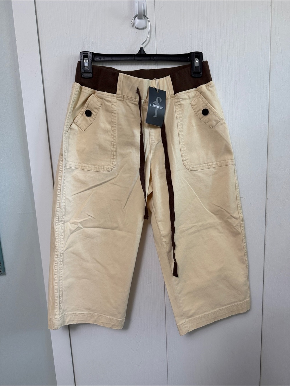Flamestitch Cream Cropped Pants with Brown Waistband